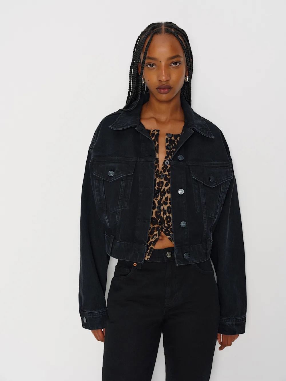 Reformation Jori Cropped Denim Jacket Washed Black
